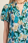 Gigio Vibrant Floral Print Split Neckline Blouse - Curvy Size