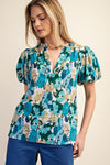 Gigio Vibrant Floral Print Split Neckline Blouse - Curvy Size