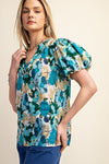 Gigio Vibrant Floral Print Split Neckline Blouse - Curvy Size