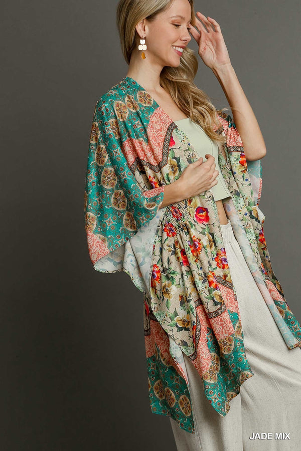 SALE Umgee Mixed Print Open Front Kimono