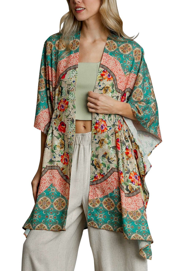 SALE Umgee Mixed Print Open Front Kimono