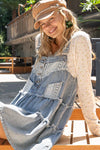 POL Frayed edge button suspender denim skirt
