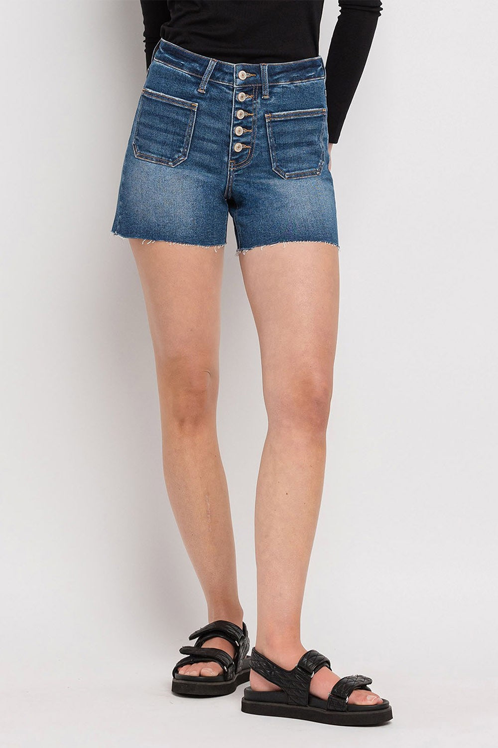 Vervet High Rise Patched Button Fly Shorts