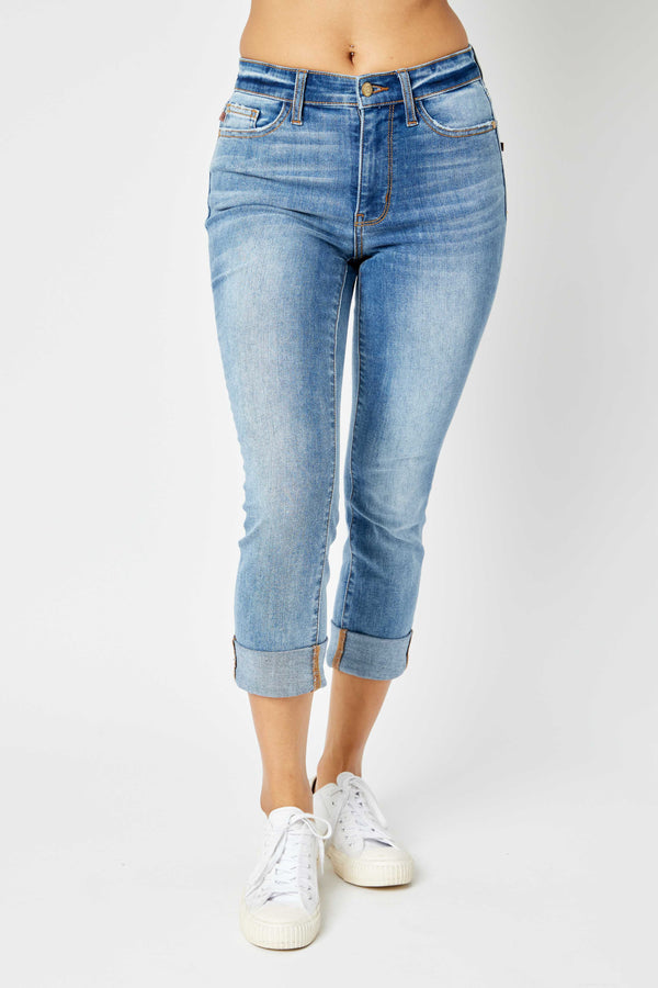 SALE Judy Blue Mid Rise Cuffed Skinny Capri