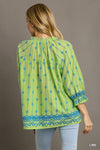 Umgee Boxy Cut Embroidery Top Ruffle Neckline Front