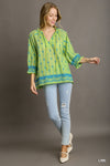 Umgee Boxy Cut Embroidery Top Ruffle Neckline Front