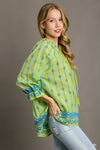 Umgee Boxy Cut Embroidery Top Ruffle Neckline Front