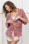 BIBI Multi Colors Open Knit Fringed Crop Cardigan
