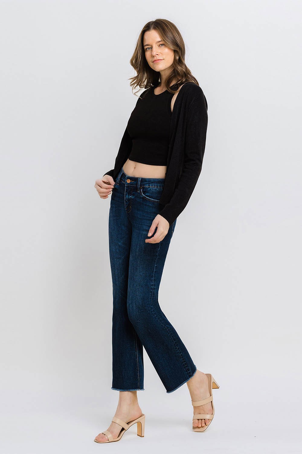 Lovervet by Vervet Mid Rise Raw Hem Kick Flare Jeans