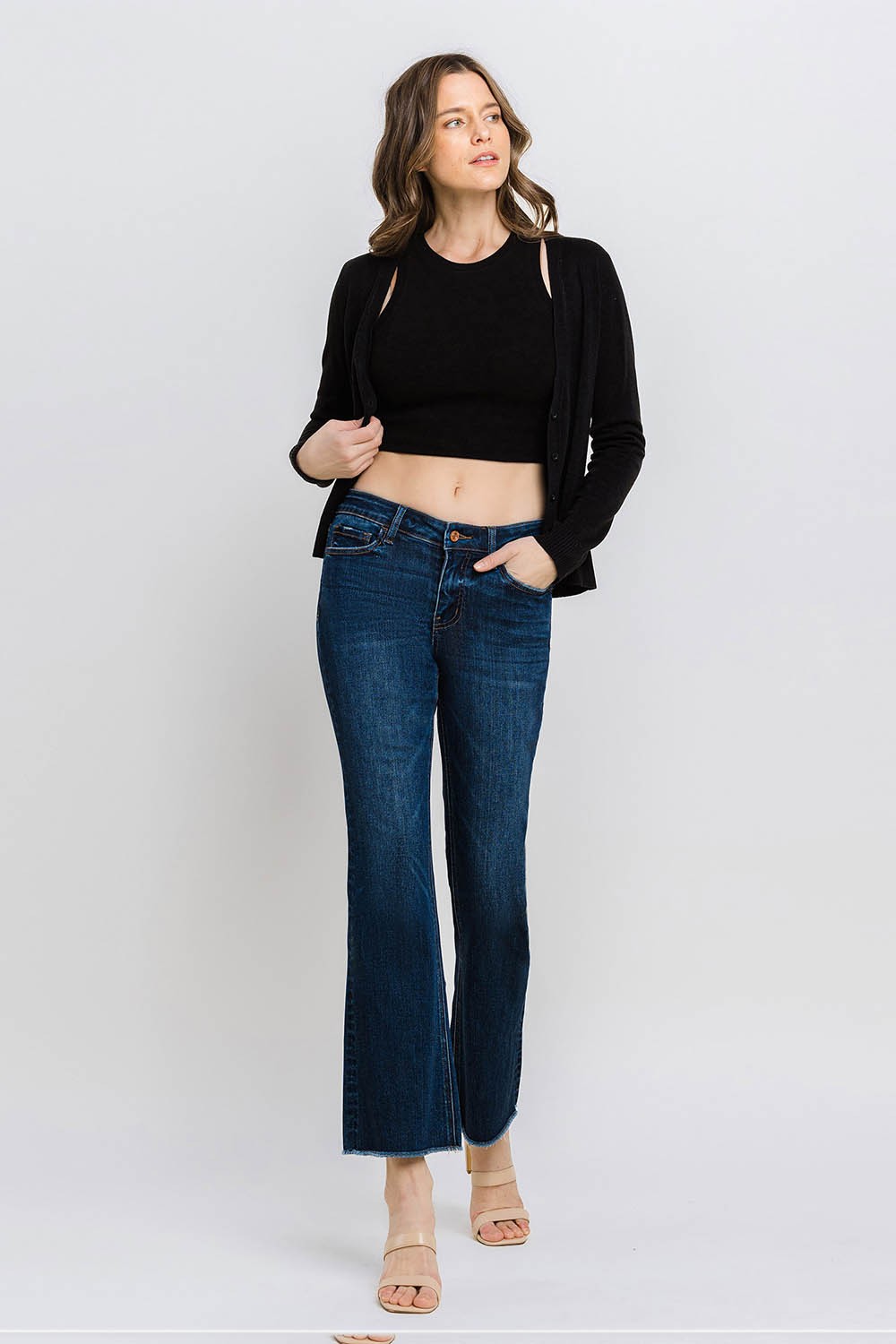 Lovervet by Vervet Mid Rise Raw Hem Kick Flare Jeans
