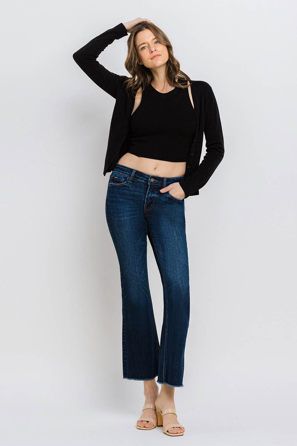 Lovervet by Vervet Mid Rise Raw Hem Kick Flare Jeans