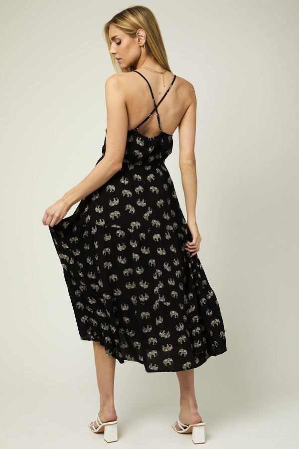 SALE Gilli Sleeveless Tiered Animal Print Midi Dress