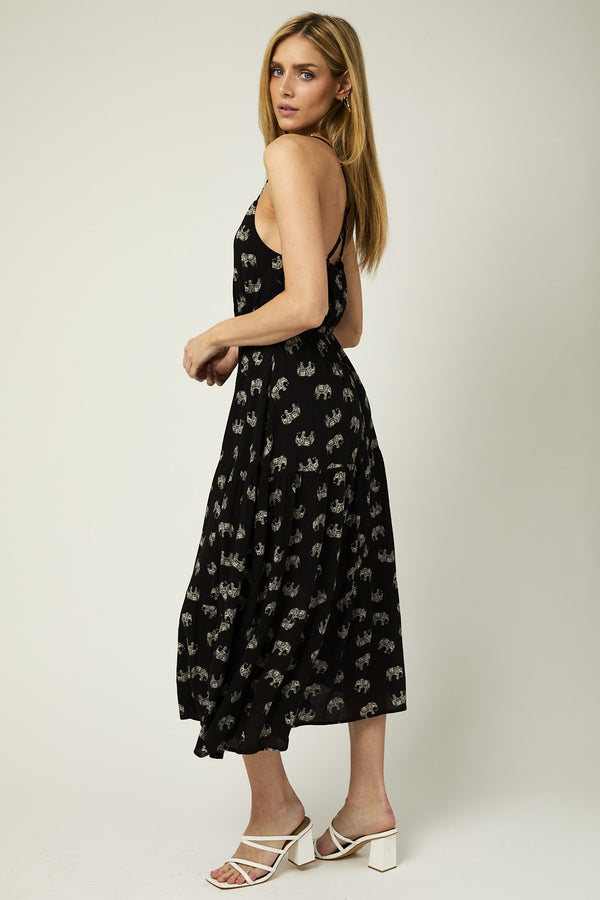 SALE Gilli Sleeveless Tiered Animal Print Midi Dress