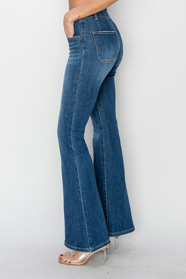 Risen High Rise Seam Detailed Flare Jeans