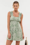 Leaf Print Ruched Mini Dress