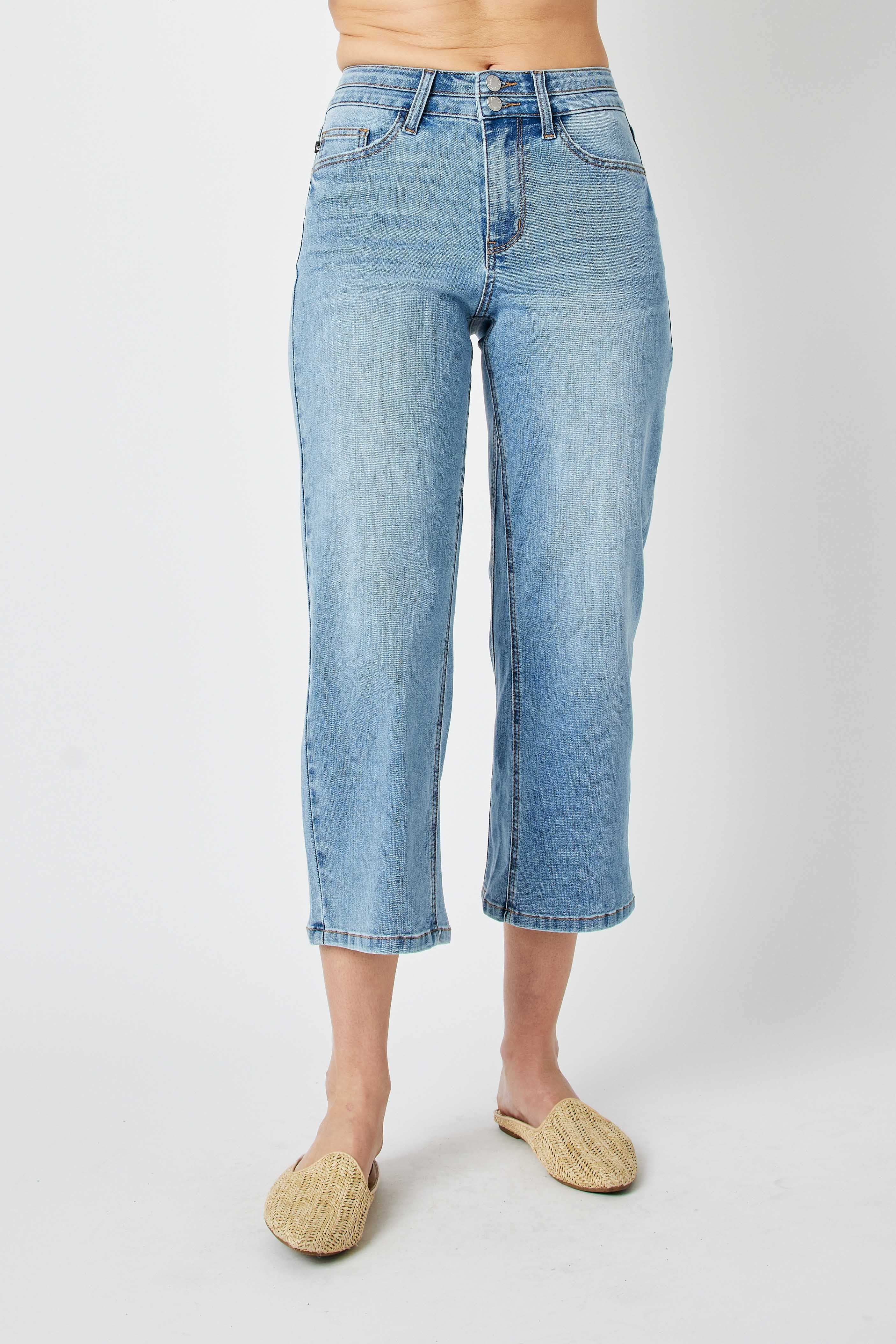 Judy Blue High Waist Double WB Crop Wide