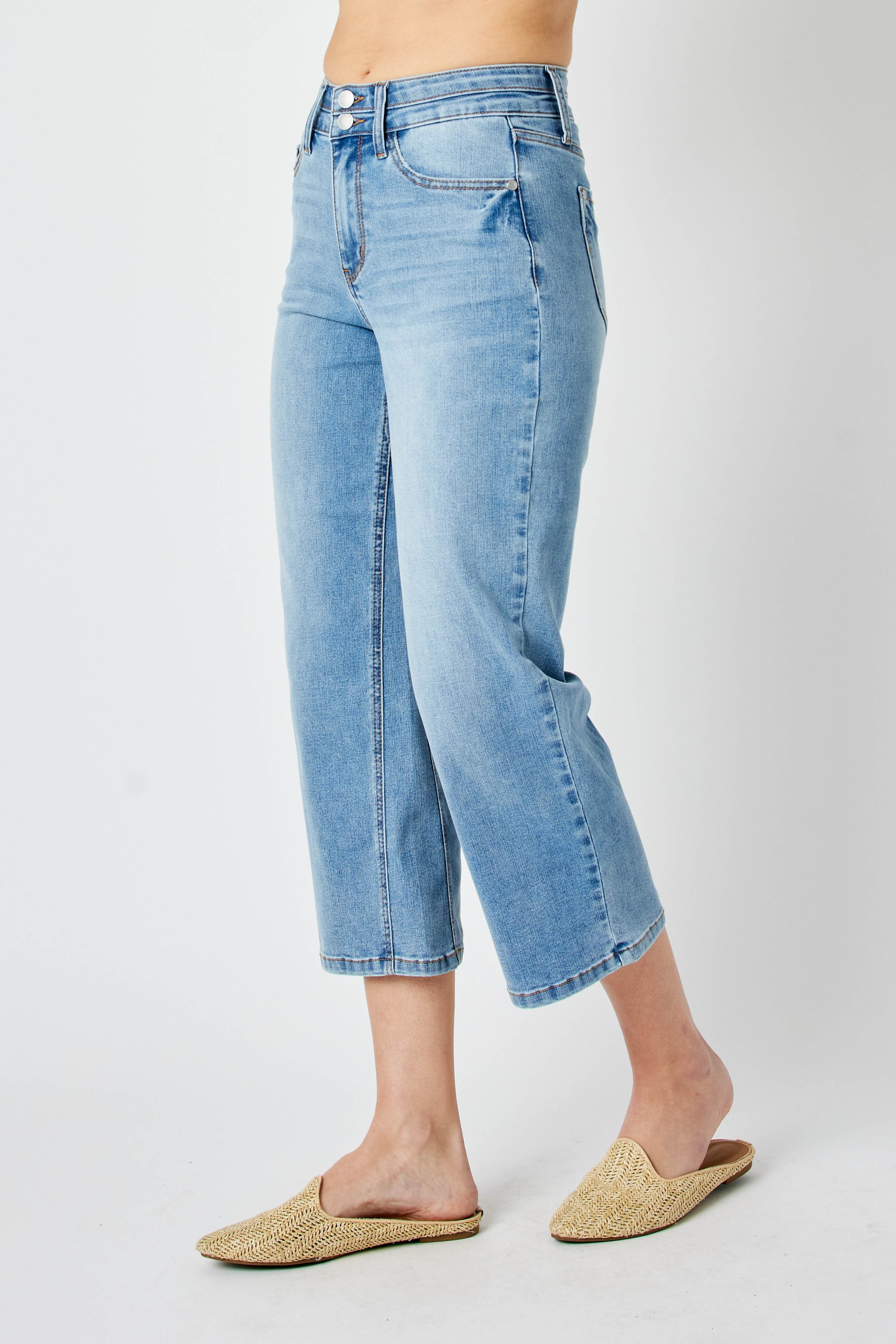 Judy Blue High Waist Double WB Crop Wide