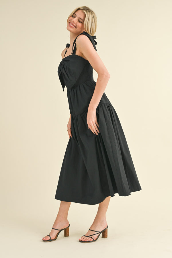 Bow Front Scalloped Midi Dress