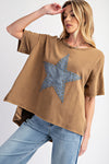 Easel Star Patch Washed Knit Top - Curvy Size