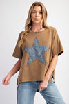 Easel Star Patch Washed Knit Top - Curvy Size