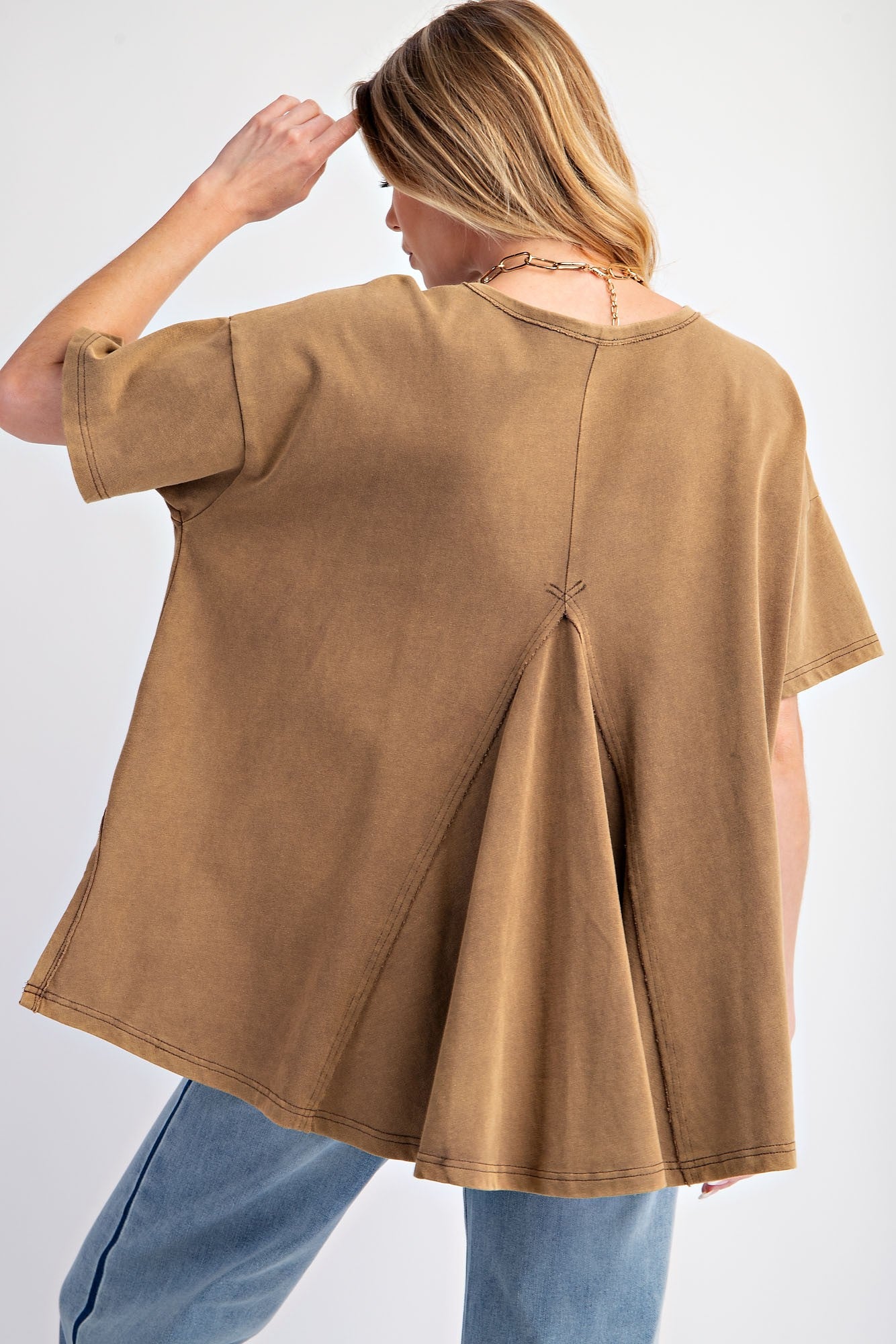 Easel Star Patch Washed Knit Top - Curvy Size