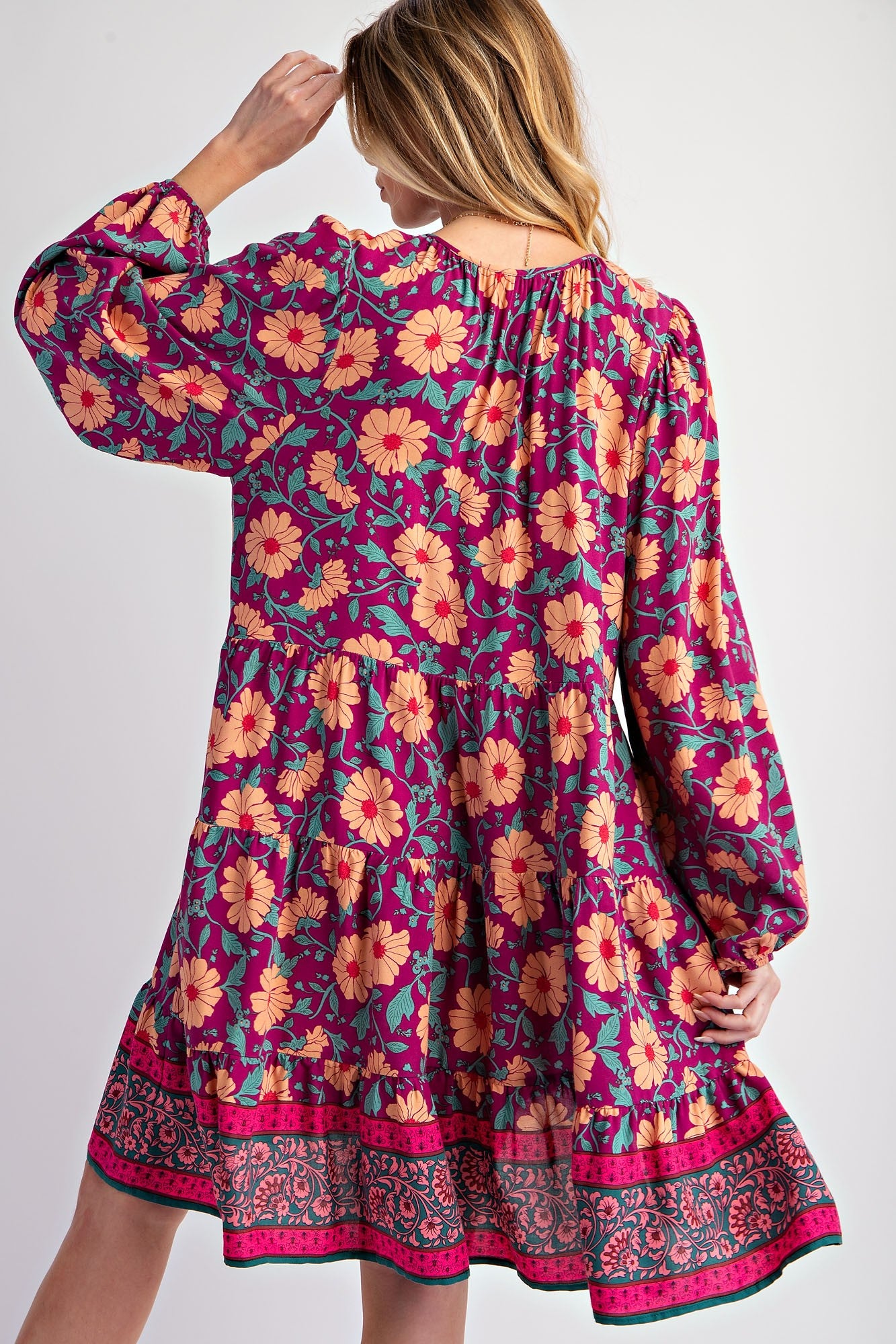 SALE Easel Border Printed Rayon Challis Dress