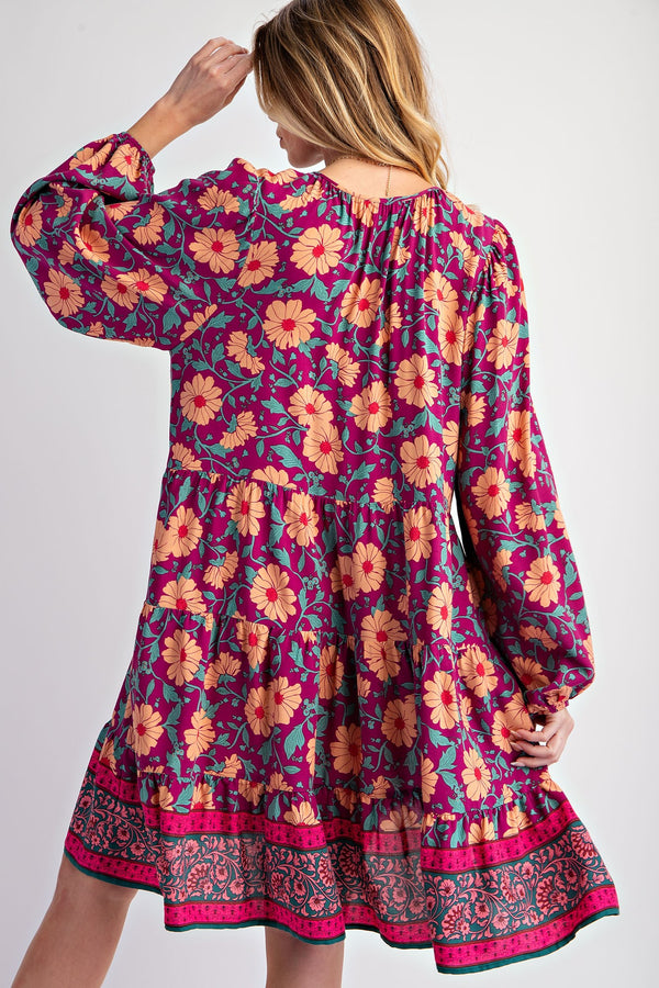 SALE Easel Border Printed Rayon Challis Dress
