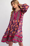 SALE Easel Border Printed Rayon Challis Dress