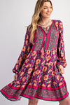 SALE Easel Border Printed Rayon Challis Dress