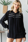 SALE First Love Embroidery Smocked Yoke Long Sleeve Blouse - Curvy