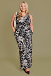 SALE Gilli Sleeveless Waist Smocking Floral Jumpsuit - Curvy Size