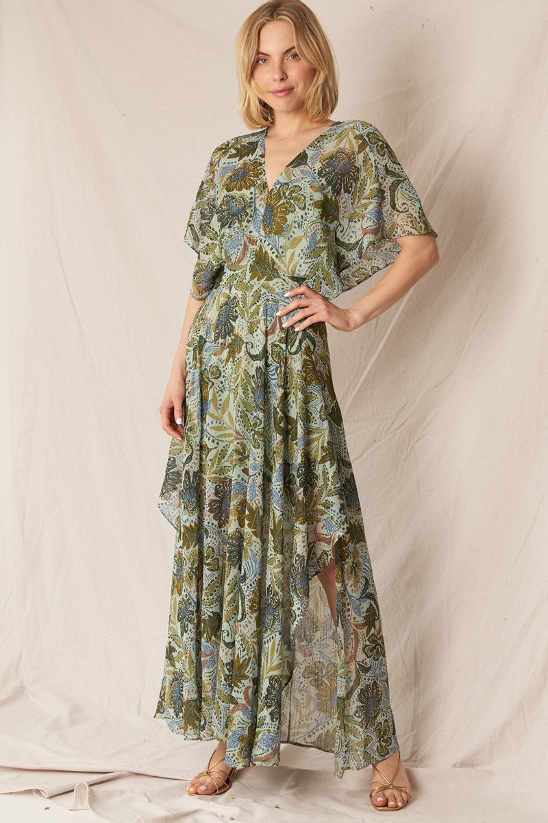 SALE En Creme V-Neck Printed Gauze Maxi Dress