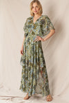 SALE En Creme V-Neck Printed Gauze Maxi Dress