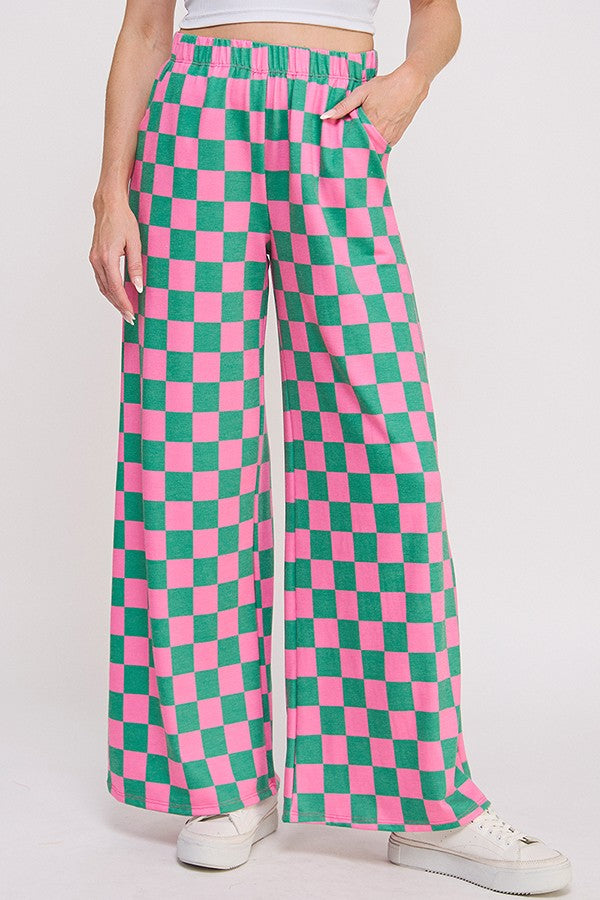 Jade By Jane High Waist Checkered Straight Leg Knit Pants