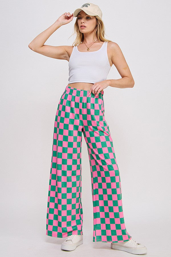 Jade By Jane High Waist Checkered Straight Leg Knit Pants