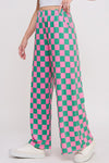 Jade By Jane High Waist Checkered Straight Leg Knit Pants