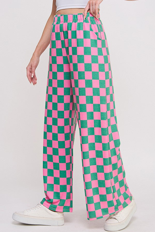Jade By Jane High Waist Checkered Straight Leg Knit Pants