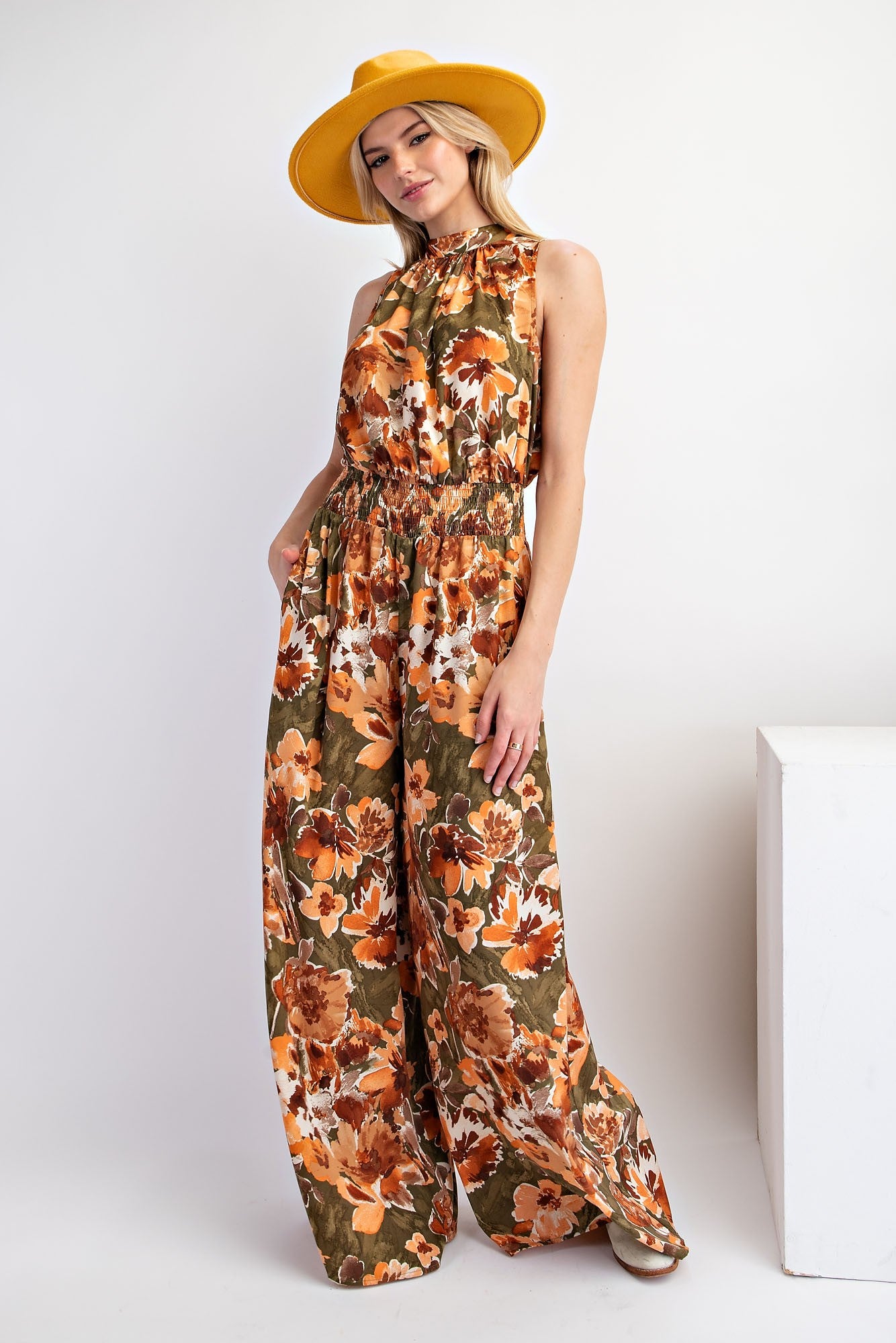 Easel Printed Mirabelle Satin Romper Pants