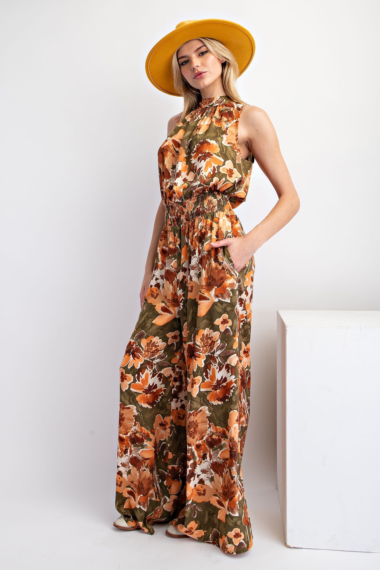 Easel Printed Mirabelle Satin Romper Pants