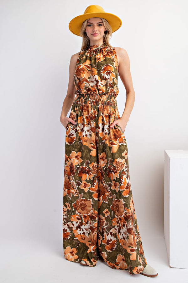 Easel Printed Mirabelle Satin Romper Pants