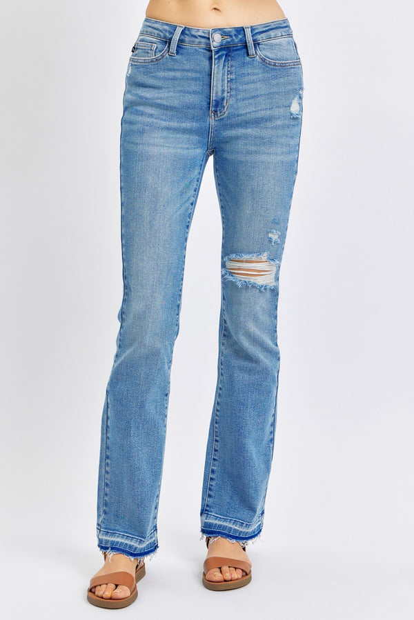 Judy Blue Mid Rise Distressed & Released Hem Bootcut