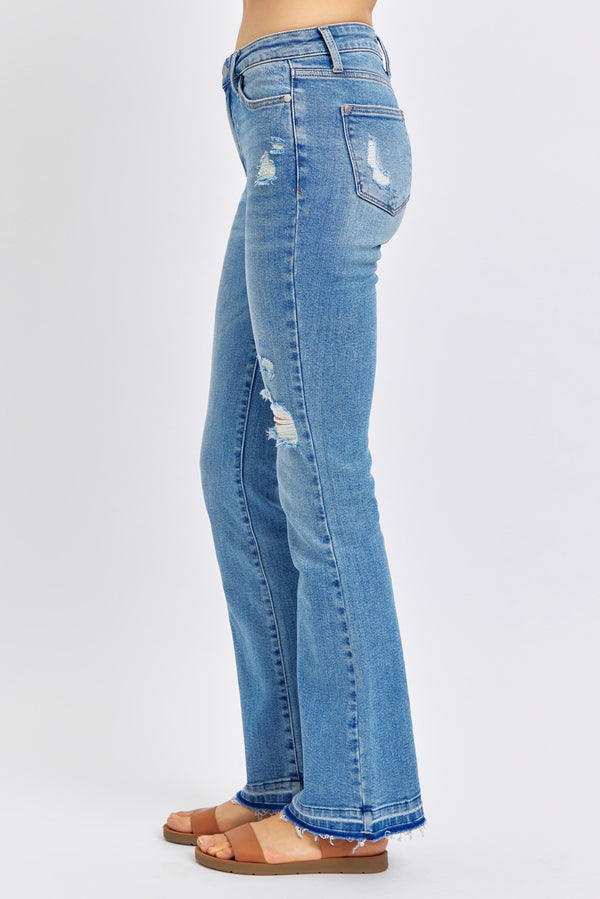 Judy Blue Mid Rise Distressed & Released Hem Bootcut