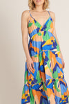 En Creme Printed Spaghetti Strap Tiered Maxi Dress