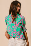 BIBI Smocked Cuff Puff Sleeve Floral Print Top