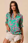 BIBI Smocked Cuff Puff Sleeve Floral Print Top
