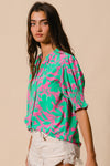 BIBI Smocked Cuff Puff Sleeve Floral Print Top