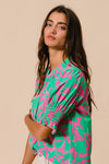 BIBI Smocked Cuff Puff Sleeve Floral Print Top