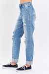 Judy Blue HW Patch Pocket & Distressed Boyfriend Jean - Curvy Size