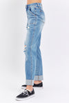 Judy Blue HW Patch Pocket & Distressed Boyfriend Jean - Curvy Size