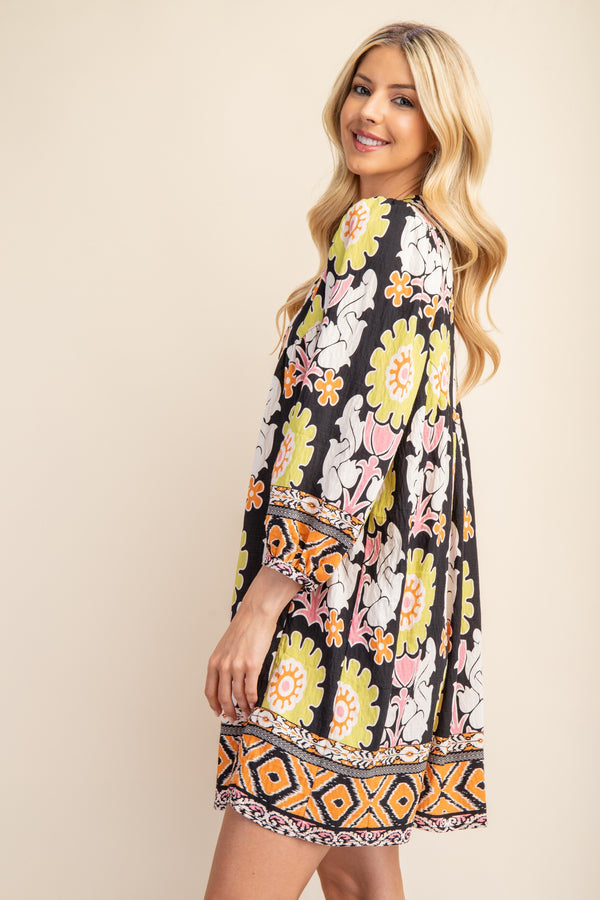 GIGIO Printed Long Sleeve Mini Dress